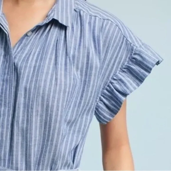 Isabella Sinclair Anthropologie Piper Blue Striped Shirt Dress - Picture 2 of 15